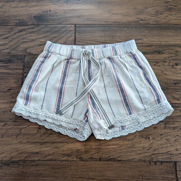 aerie boho shorts crochet lace trim cream striped size XS - Picture 2 of 15